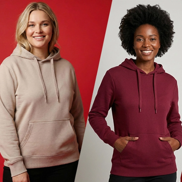 Ein Mann und eine Frau stehen Seite an Seite vor einer schlichten Wand, beide tragen Freizeitkleidung mit Jeans und Turnschuhen.