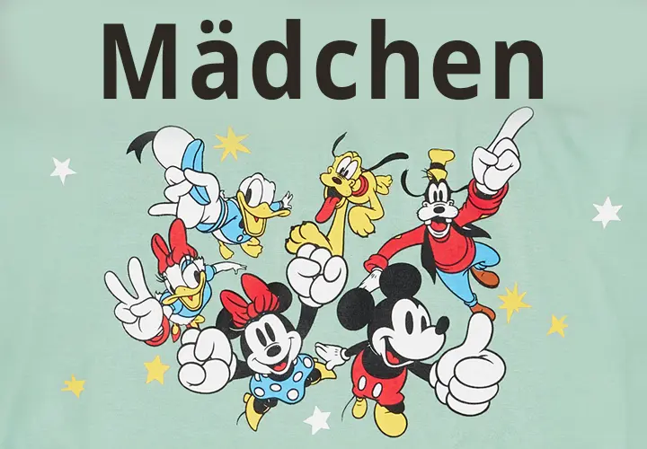 Klassische Disney-Figuren: Mickey, Minnie, Donald, Daisy und Co. lächeln und posieren zusammen.