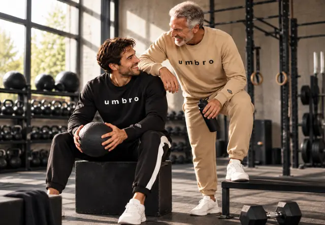 Herren in sportlichen Umbro Outfits beim Training im Fitnessstudio