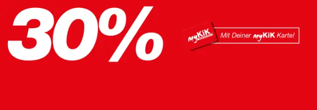 * Der Rabatt wird an der Kasse nach vorzeigen der myKiK Vorteilskarte oder im Warenkorb nach erfolgreicher Verbindung der myKiK Vorteilskarte mit dem Online Shop Kundenkonto gewährt. Die Aktion ist nicht mit anderen Rabatten kombinierbar. Ausgeschlossen von dieser Rabattaktion sind Pfandartikel und Geschenkgutscheine sowie preisgebundene Artikel.