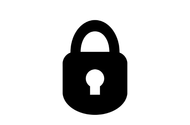 Schwarzes Schloss-Symbol auf weißem Hintergrund, das Sicherheit und Privatsphäre symbolisiert.