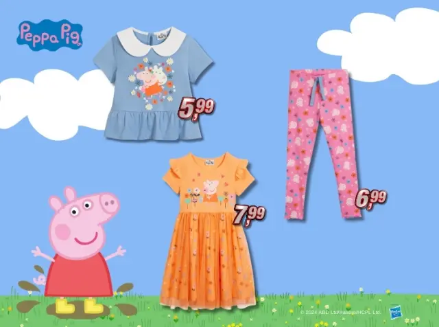 Peppa Wutz Mode für Kinder – T-Shirt-Kleid-Set in Blau und Leggings mit rosa Mustern