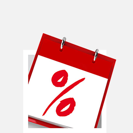 Eine Nahaufnahme eines Kalenders mit einem auffälligen roten Prozentsymbol auf der Vorderseite.